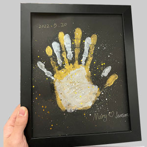 DIY Couple Commemorative Hand Print Photo Frame Golden Silver Color Press Palm Print Picture Frame Oil Painting Couple Black Gift