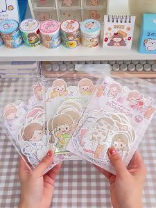 100Pcs Cute Journal Pack DIY Cute Memo Pad Journal Decoration Non-Sticky Stickers Diary Decor Stationery 阿布美食日记可爱手帐素材纸