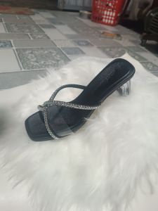 Guốc nữ cao gót quai dây xoàng sườn bọc 2 lớp gót mica trong 5cm