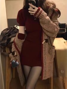 HUOLISI | Winter Holiday Red Knit Dress