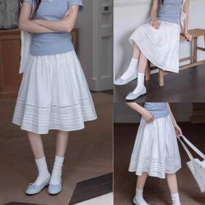 | 𝗠𝗲𝗶.𝗯𝘆𝗰𝗵𝗮𝗻 | Chân Váy Trắng Dáng Lửng Chất Thô Cotton Đơn Giản CV01