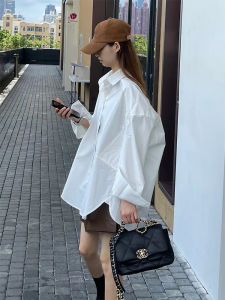 Elegant Simple White Long Sleeve Shirt Women Summer Outfit Single Layered Wear Inner Shirt Lazy Style Loose Top