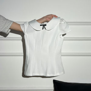 AUDISTY | Áo Blouse Tay Ngắn Cổ Peter Pan Phong Cách Hàn Quốc Thiết Kế Mới Xuân Hè 2026