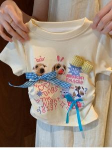 Fashionable Short Sleeve round Neck T-Shirt for Girls Childrens Summer Clothing Cartoon Print Casual Cotton Top for Kids