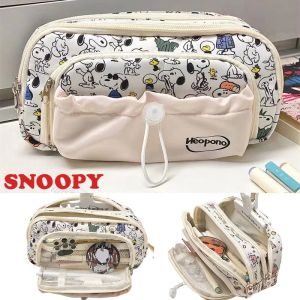Bandai | Cute Snoopy Dog Pencil Bag Multi‑layer Zipper Pencil Case Kawaii Anime Stationery Storage Pouch Back To School Gift