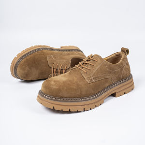 Mens Autumn Winter Genuine Leather Martin Boots Low Top Thick Bottom Heightening Retro Fawn Workwear Shoes Casual Leather Shoes