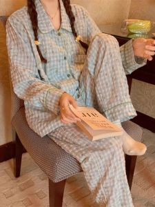 Bộ Đồ Ngủ Cotton Nguyên Chất Cho Nữ Mùa Xuân Thu 2025 Bộ Đồ Ngủ Dài Tay Rộng Rãi in Hoa Ngọt Ngào Mặc Ở Nhà