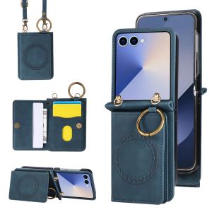 Magnetic Wallet Cards Solt Wallet Ring Phone Case for Samsung Galaxy Z Flip8 Flip7 FE Flip6 Flip5 4 3 Crossbody Leather Cover