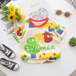 เสื้อยืดเด็กแขนสั้นรูปแบบการออกแบบงานศิลปะพิมพ์การ์ตูนเสื้อผ้าคอตตอนเนื้อนุ่มใส่สบาย