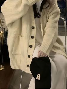 เสื้อสเวตเตอร์ถักยาวปานกลางสำหรับผู้หญิง ฤดูใบไม้ร่วง/ฤดูหนาว สไตล์ญี่ปุ่น ลำลอง ย้อนยุค นุ่ม หวาน แขนยาว ปกติ