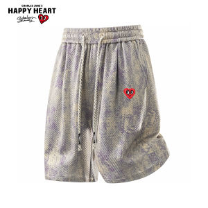 CHARLES JANGS HAPPY HEART | Lightweight Breathable Tie-Dye American Stripe Casual Shorts for Men