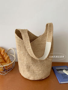 Li Qiaoyou Minimalist Classy 100% Raffia One-Shoulder Bucket Bag Large Capacity Versatile Vacation Beach Woven Bag