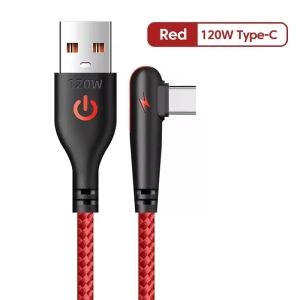 1Pcs 120W USB Type C Cable 90 Degree Elbow Fast Charging Phone Charger Data Cord For Samsung Xiaomi Huawei Quick Charge Cable