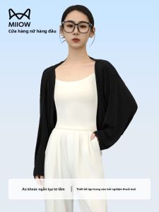 MiiOW | Áo khoác cardigan hở màu đen Ice Silk mát mẻ cho nữ mùa hè 2025 Áo khoác ngoài thường ngày Áo khoác ngoài thoáng khí Áo khoác ngoài bằng lụa