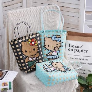ZEEMIN Halloween Christmas Creative Fun Hello Kitty Handbag for Women Cartoon Cute Handmade Woven Bag Trendy and Versatile Beach Bag Girls Birthday Gift