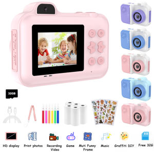 Kids Camera Instant Print Gifts Toys 1080P HD Dual-Lens Selfie Digital Camera with 5 Rolls Print Paper Stickers Pens & 32G Card