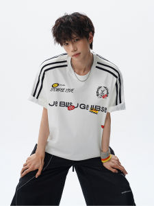 OULUDE | Summer American Stripes White Loose Fit Youth T-Shirt Round Neck