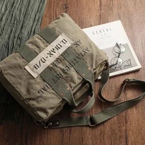 Retro Pilot Canvas Travel Bag Heavy Duty Washed Vintage Leather Handbag American Military Style Large Capacity Soft Shoulder Bag