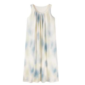 MiiOW | ชุดนอนผู้หญิง Catman ผ้าไหมคอตตอนฤดูร้อน ชุดเดรสลำลอง แขนกุด กระโปรงยาว คอกลม ปักลาย เสื้อผ้าสำหรับใส่อยู่บ้าน