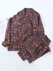 Couple Pure Cotton Double-Layer Gauze Pajamas Men and Women Spring & Fall Summer Thin Long Sleeves Cotton Jacquard Home Wear Suit