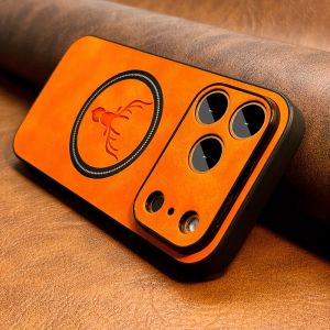 Deer Head Leather Magnetic Case for IPhone Air 17 16 E 15 13 12 11 Pro Max 14 Plus 16E 17E I Phone Magsafe Mac Safe Bumper Cover