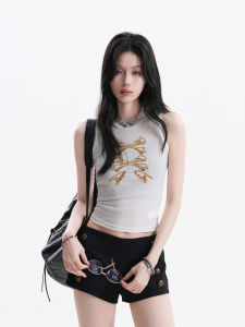 Shining Sequin Bow Sleeveless Vest Summer