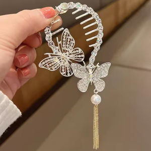 Elegant Butterfly Tassel Hair Claw Rhinestone Pearl Hair Clip Women Girl Ponytail Holder Hairpins Fringe Hair Accessories