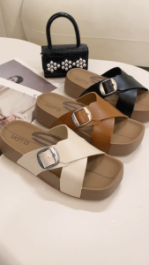 YOTO Birken-Style Leather Sandals For Women X-Straps Comfortable Platform with 4.5cm Height Slippers