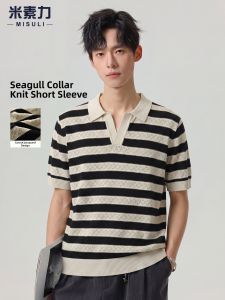 MISULI | Vintage Stripe Polo-Style High-End Leisure T-Shirt Summer Breathable Oar Collar