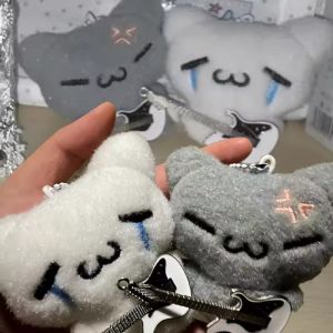 2PCS Cartoon Guitar Ghost Kitten Keychains Women Men Soft Plush Fluffy Cat Doll Backpack Pendant Cute Animal Keyrings Couple Friends Gift