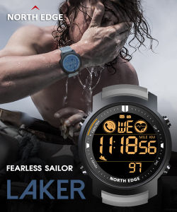 NORTH EDGE Mens Digital Watch Military Waterproof 50M Running Sports Pedometer Stopwatch Watch Heart Rate Wristband Android IOS