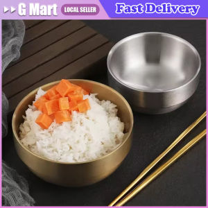 Double-layer Korea 304 Stainless Steel Bowls Rice Noodle Dishes Insulated Lunch Tableware Golden Restaurant Kitchen Supplies