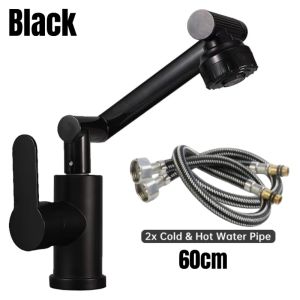 Mechanical Arm Universal Faucet with 2x60cm Hose Bathroom Sink Cold and Hot Water Tap 2 Modes 1080° Swivel Kitchen Sink Faucets