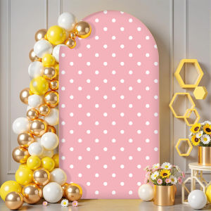 Pastel Pink Arch Cover with Hearts/Checkered/Cherry Blossom Stretchy for Girls Birthday Valentines Day & Bridal Shower Decor