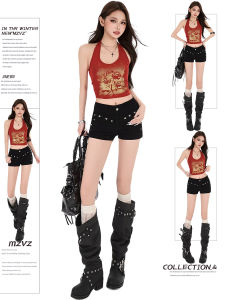 MZVZ | American Spicy Rivet Low Rise Tight Jeans Shorts