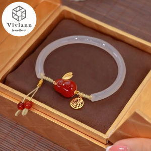 Viviann Original Jade Rabbit Bracelet Fu Brand Pendant Bracelet Jade Bracelets for Women Girls Chinese Fashion Ancient Red Agate Beads Charm Bracelet Woven Hand Rope Jewelry Gift
