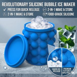 XMSJ | 2-in-1 Portable Silicone Ice Cube Maker Cylinder Mold Ice Bucket with Lid Space Saving Wine Whiskey Chiller Bar Kitchen Gadgets