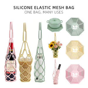 Washable Silicone Wine Bottle Storage Bag Reusable Water Bottle Tote Bags Cup Mat Wine Bottle Mesh Basket For Picnic Organizer