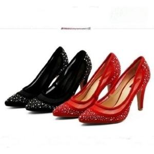 Red Diamond Half Transparent High Heel Sandals Comfortable T-Strap Rivet Buckle Closure Fashionable Wedge Heel Leather Mules