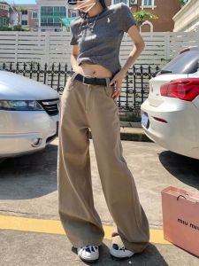 Retro Washed High Waist Loose Straight Leg Jeans Womens Spring Summer New Style Vintage Denim Long Pants Floor-Length Trousers