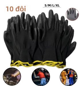 10 Đôi Đen/Đỏ Bền Găng Tay An Toàn Chống Trơn Trượt Chống Mài Mòn ESD Bảo Vệ Polyurethane Làm Vườn Gỗ Găng Tay Làm Việc