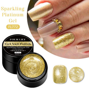 FOUR LILY 8ml Gold Sparkling Gel Nail Polish Glitter Super Bright Nail Art UV/LED Varnishes Gel for Nails Manicure Design