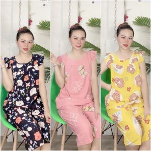 Bộ lanh mặc nhà  đồ bộ tole nữ  quần lửng tay cánh tiên họa tiết thoi trang [CÓ SIZE] - TL79