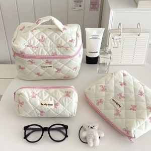 Bow Makeup Bag Large Capacity Portable Travel Toiletry Bag Cosmetics Bag Storage Bag