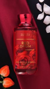 SLAVINA Sabun Cair Red Opium by Nagita Slavina Shower Gel Mandi 350ml Wangi Mawar Tahan Lama Shea Butter + Vit E