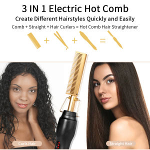 Pinfect 2 in 1 Hot Comb Hair Straightener Flat Iron Straightening Brush Hair Curler Wet Dry Electric Hot Heating Comb Styling Tool