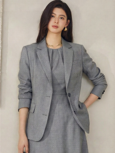 Roey s house | Slim Waist Lapel Business Linen Gray Womens Suit Jacket