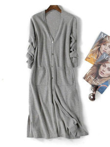 เสื้อคาร์ดิแกนถักขนสัตว์สีดำ ทรงหลวม ยาวคลุมเข่า สำหรับผู้หญิง ฤดูใบไม้ร่วง/ฤดูหนาว 2025 ใหม่ เสื้อคลุมกันหนาวแบบสวมหัว