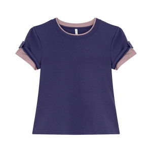 False Two Pieces Double Layer Patchwork Exclusive Design Slim Fit T-shirt