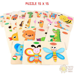 TAIYO Mainan Anak Puzzle Kayu 3D 15cm Bentuk Animal Transport Wooden Jigsaw Edukasi